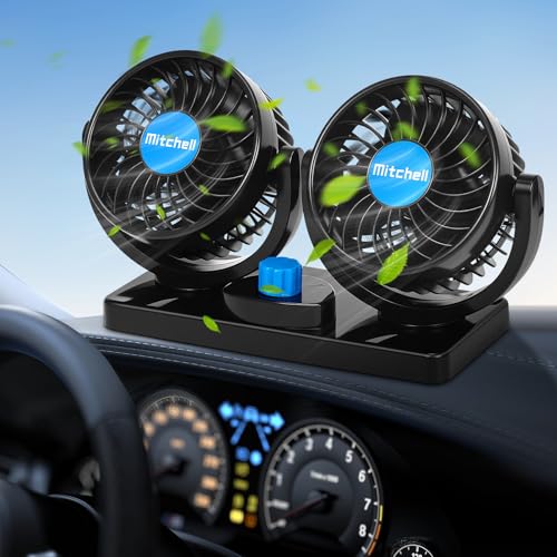 Otyzery Ventilador de Coche 12V Doble Cabezal, 360° Giratorio, Ventilador de RefrigeracióN para Coche, Conector de Encendedor de Cigarrillos, Potente y Silencioso, para SUV, RV, Camión, VAN y Barcos