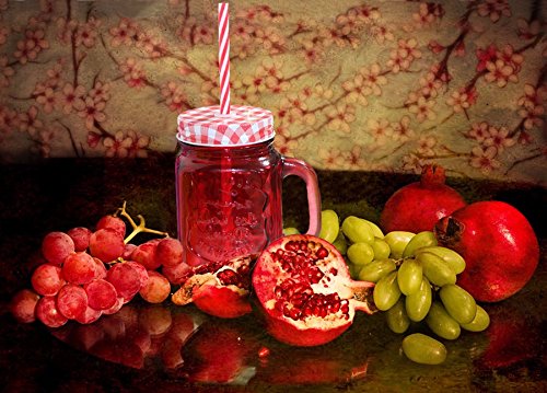Biaba Collection Yellow Coloured Mason Jar for Drinks with Re-Usable Straws (500 ml) (Red)