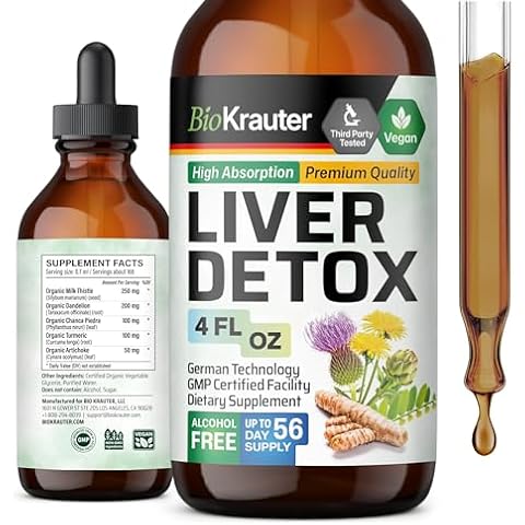 BIO KRAUTER Liver Detox Liquid - Liver Cleanse Detox Liquid Drops - Milk Thistle, Chanca Piedra, Turmeric, Dandelion, Artichoke - Liver Tincture - Vegan Drops 4 Fl. Oz. Cover