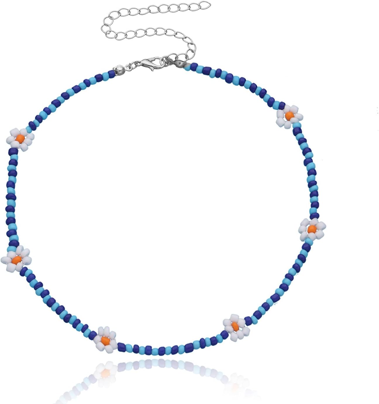 Tiande Daisy Flower Boho Coloful Beaded Choker Necklace for Women Handmade Cute Necklace Seed Beads Summer Beach Collar Clavicle Choker Necklace