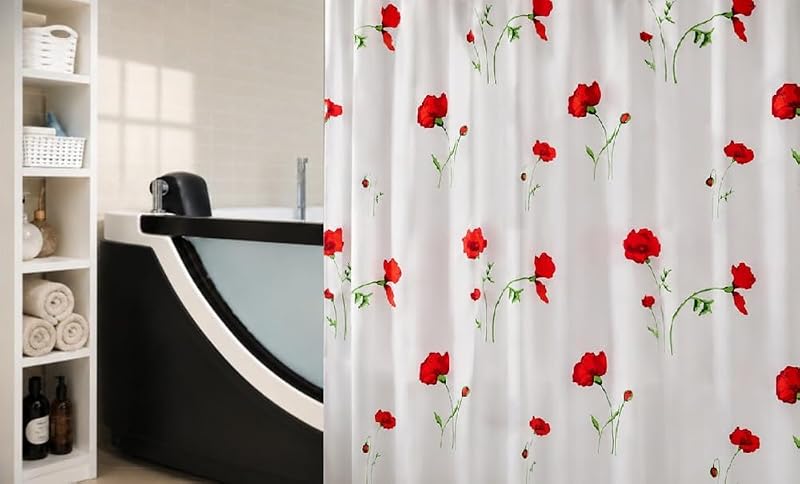 Kleine Wolke Poppy Multicolor Textile Polyester Shower Curtain, 71x79in. Extra Long (180x200cm.)