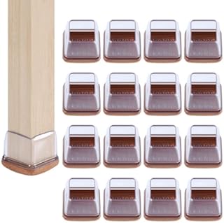24 PCS Clear Square Silicone Chair Leg Floor Protectors with Felt, Square Chair Leg Caps, Chair Leg Cups Covers, Floor Protectors Protects for Chair No Scratches No Noise (Fit: 1.1''–1.4'' , Clear)