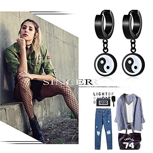 Rofusn Men's Womens Vintage Tai Chi Yin Yang Dangle Hoop Earrings, Stainless Steel Hinged Huggie Hoop Earrings Jewelry For Valentines Day #TOP5
