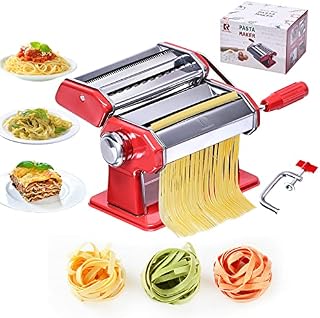 KitchenRaKu Pasta Maker Machine, 7 Adjustable Thickness Settings Manual Noodles Maker with Removable Handle, Perfect for Homemade Pasta, Lasagna, Spaghetti or Fettuccine