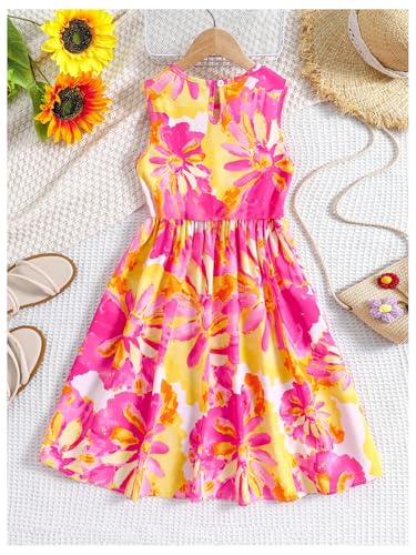 Floerns Girl's Boho Floral A Line Tank Dress Crew Neck Sleeveless Midi Dresses2