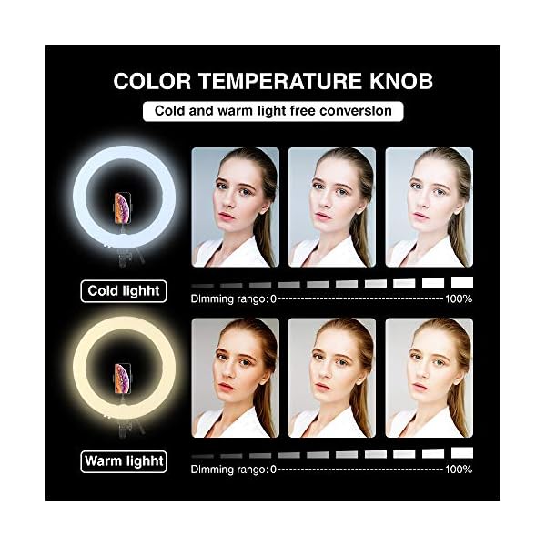 Heorryn Ringlicht, 48cm/18 Zoll LED Selfie Ringlicht Dimmbare Ringlichter 60W mit Stativ & Telefonhalterung für… – Bild 5