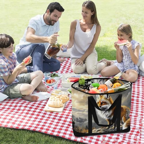 Fox Golden Rock Large Insulated Tote Bag for Grocery Shopping Reusable Tote Bags for Women Men, Cooler Bag with Zippered Top & Handles for Beach Picnic Travel3