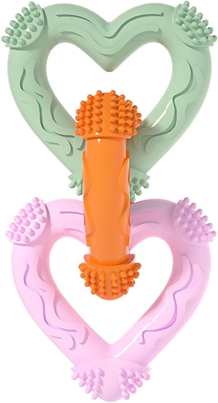 犬 おもちゃ 噛むおもちゃ 歯磨き シリコン製 頑丈で壊れにくい 安全で無害 独特なデザイン 3つのハートつなげ 歯磨き用突起付き