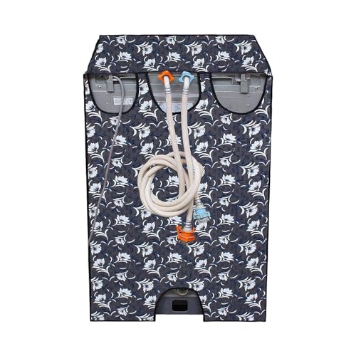 Image of Top Load Washing Machine Cover Suitable For IFB 9Kg,10Kg,11Kg &12Kg (Large Size)- Waterproof & Dustproof- White Flower & Leaves on Grey(65X66X100 Cms)