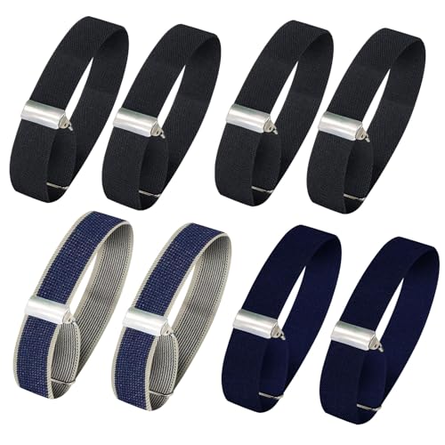 8pcs (4 Pairs) Unisex Elastic Adjustable Armbands Sleeve Garters for Men Elastic Anti-Slip Shirt Sleeve Holders Armbands Sport Armband Strap