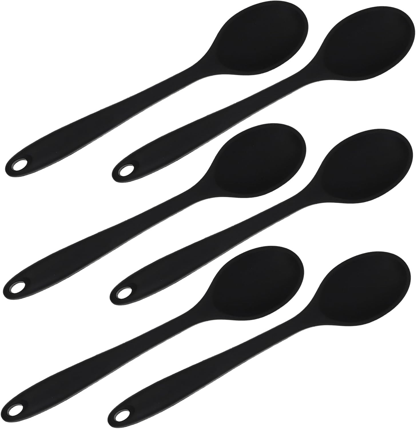ULTECHNOVO 6pcs Black Silicone Cooking Spoons Heat Resistant Nonstick Kitchen Utensils for Stirring Serving Mixing and Basting with Sealed Handles for Modern Cookware