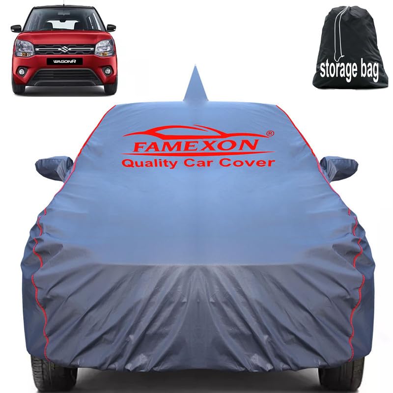 Image of Waterproof Car Body Cover Compatible for Wagon R with Mirror Pockets, Scratchproof Car Cover Red Pipein Design Dust-Proof Sun Protection (Grey) LGWP6236