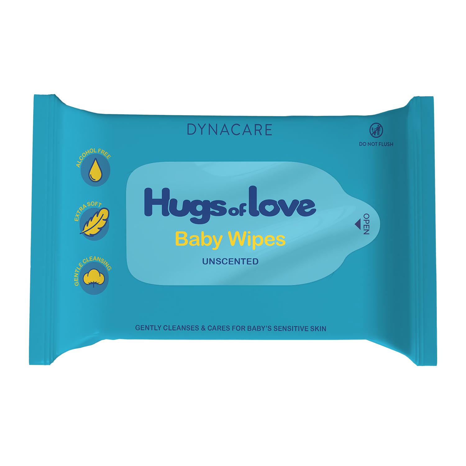 DynaCare Hugs of Love Baby Wipes - Unscented - Alcohol-Free Wipes with Aloe & Lanolin by Dynarex – 1 Count (Pack of 80), Non-woven fibers, White, Model 1327-EA