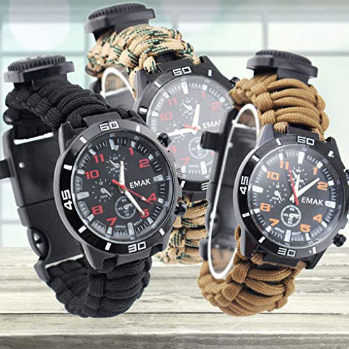 Multifuncional Caminhadas Outdoor Survival Assista Compass Whistle Resgate Corda Camping Bracelet