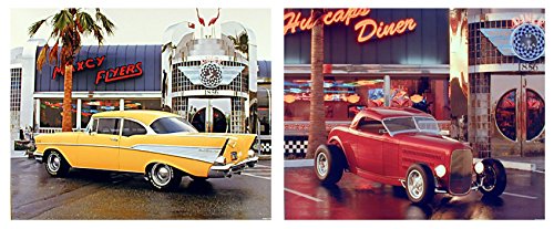 Chevy Bel Air Classic Vintage Red Roadster Ford At Cafe Diner Car Two Set 8X10 Picture Wall Decor Art Print Posters #TOP27