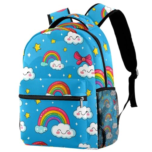 Sac à dos de voyage arc-en-ciel pour enfants avec porte-bouteille multicolore