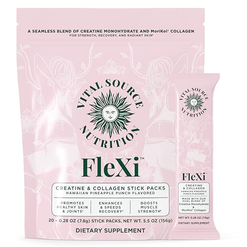 Vital Source Nutrition - Flexi - Creatine & Collagen Stick Packs - 5g Creatine Monohydrate + 1g MoriKol Collagen -Supports Strength Recovery & Skin Health -20 Servings