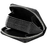 Portatarjetas de Cuero Genuino con Monedero y Espacio para 9 Tarjetas (Negro)