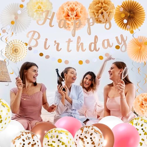 Rose Gold Birthday Party Decorations 33PCS for Women Girls Photo Background — view 6