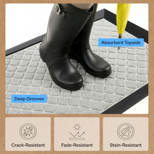 Image of GORILLA GRIP WeatherMAX Door Mat, Indoor Outdoor, 29x17, Light Gray Lattice