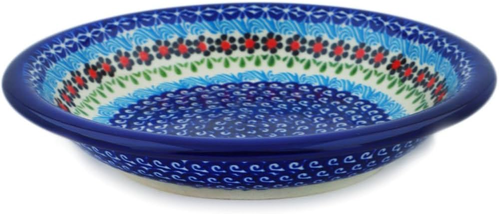 Polmedia Polish Pottery Pasta Bowl 9-inch - Cheerful Poppies Pattern Handmade in Boleslawiec Poland by Ceramika Bona + Certificate of Authenticity