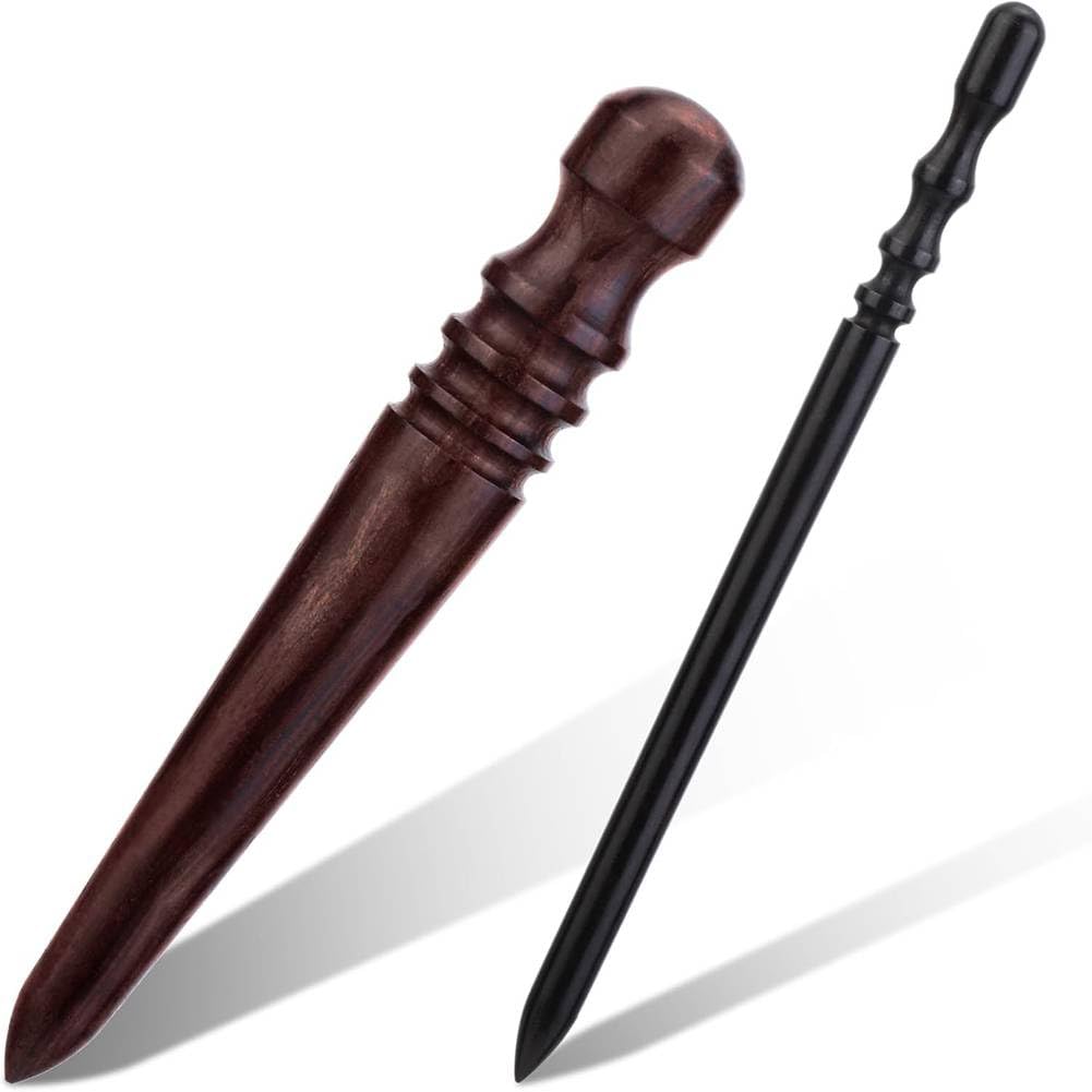 Ehwisbe Leather Edge Burnish Kit 2 Pcs Ebony Wood Leather Burnisher Tool, Leather Edge Slicker Burnisher, Leather Craft Tool