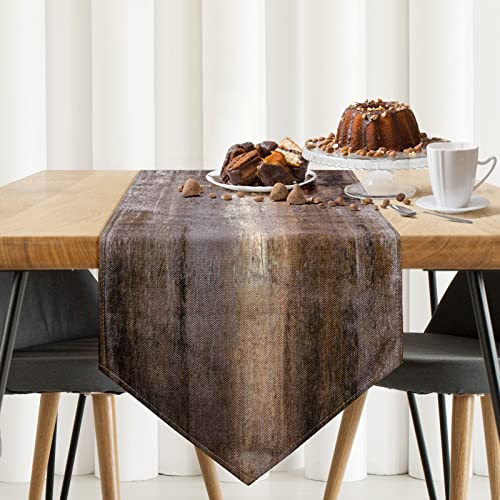 Brown and Grey Table Runner,Teal Abstract Modern Art Burlap Table Runners for Table Dresser Runner Farmhouse Style for Dinner Party Holidays Home Decoration (Brown and Grey, 13"x 91") by AILUER - Used condition - US$13.79