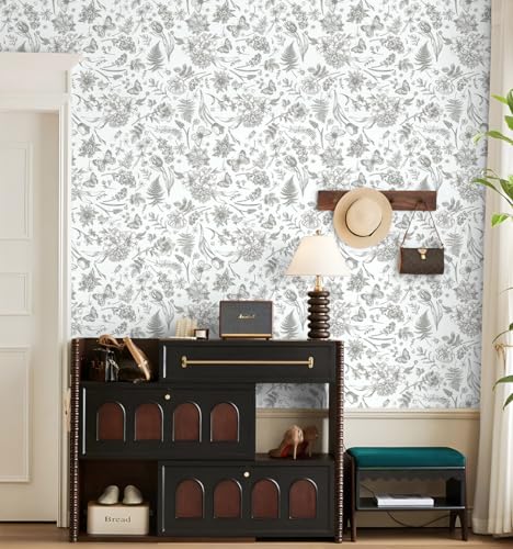 LiKiLiKi Tapeta Samoprzylepna Wzór Kwiatowy I Motylowy W Stylu Vintage, Kolor Beżowy I Szary, Rozmiar 44 x 300 cm, Powierzchnia 1,32 m², Zmywalna I Wodoodporna, Do Mebli, Kuchni, Salonu I Sypialni