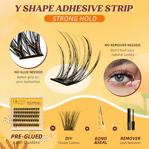 QUEWEL Self Adhesive Lash Clusters Kit, Pre Glued Eyelashes Clusters, 10-16MM Strong Hold Self Adhesive Eyelashes,D Curl Press On Lashes No Glue Needed DIY Lash Extensions Kit at Home(MJ01) — view 5