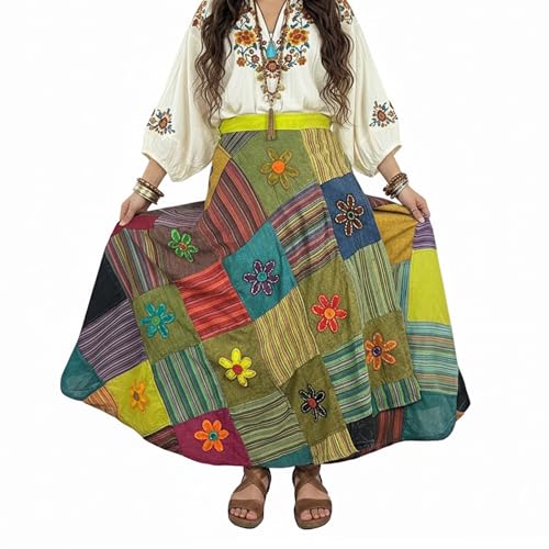 Image of Agan Boho Maxi Wrap Skirt for Women, Tie Dye Cotton Long Flowy Summer Skirt