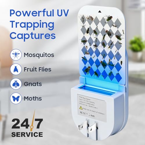 Fruit Fly Traps for Indoors, Plug-in Fly Trap Indoor with Bug Light, 6-Color & RGB Night Light, Flying Insect Trap Gnat Moths Traps for House Indoor Home (1 Devices + 7 Glue Cards) by AINISS - Image 3