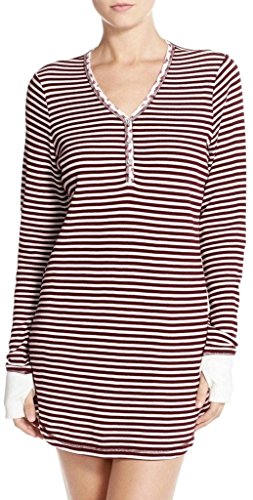 Pj Salvage Thermal Knit Sleep Shirt, S, Wine Stripe