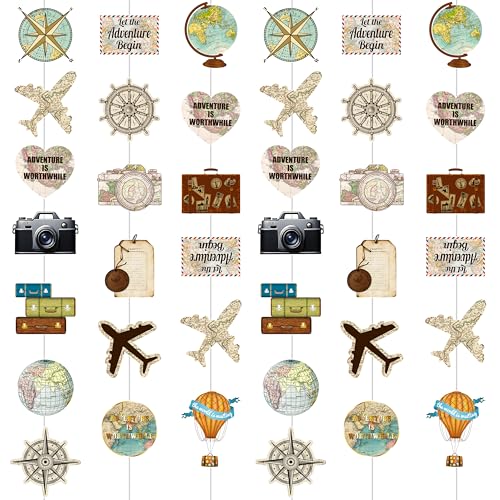 Vintage Travel Theme Hanging Garlands 8Pcs Bon Voyage Birthday Party Decoration Let The Adventure Begin Room Wall Decor for Going Away Farewell Party Travel Around The World Party Supplies