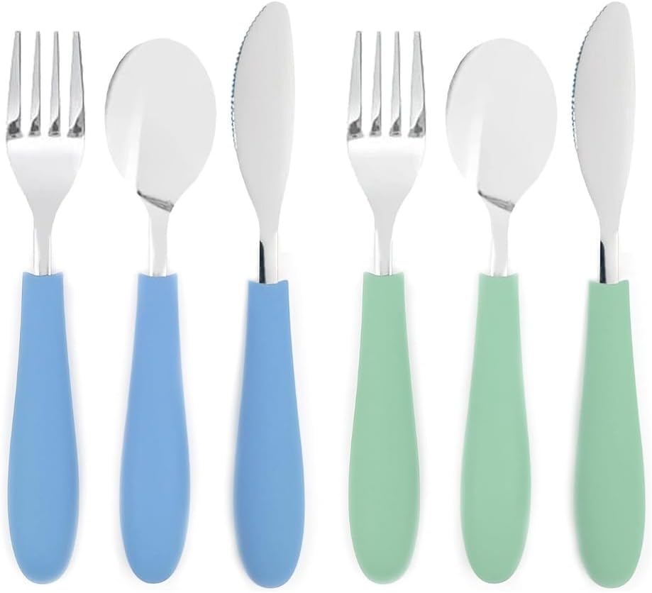 Kids Silverware with Silicone Handle | Childrens Safe Flatware | Kids Utensils | Spoon + Fork + Knife set | 4 years+ | 6 Pieces