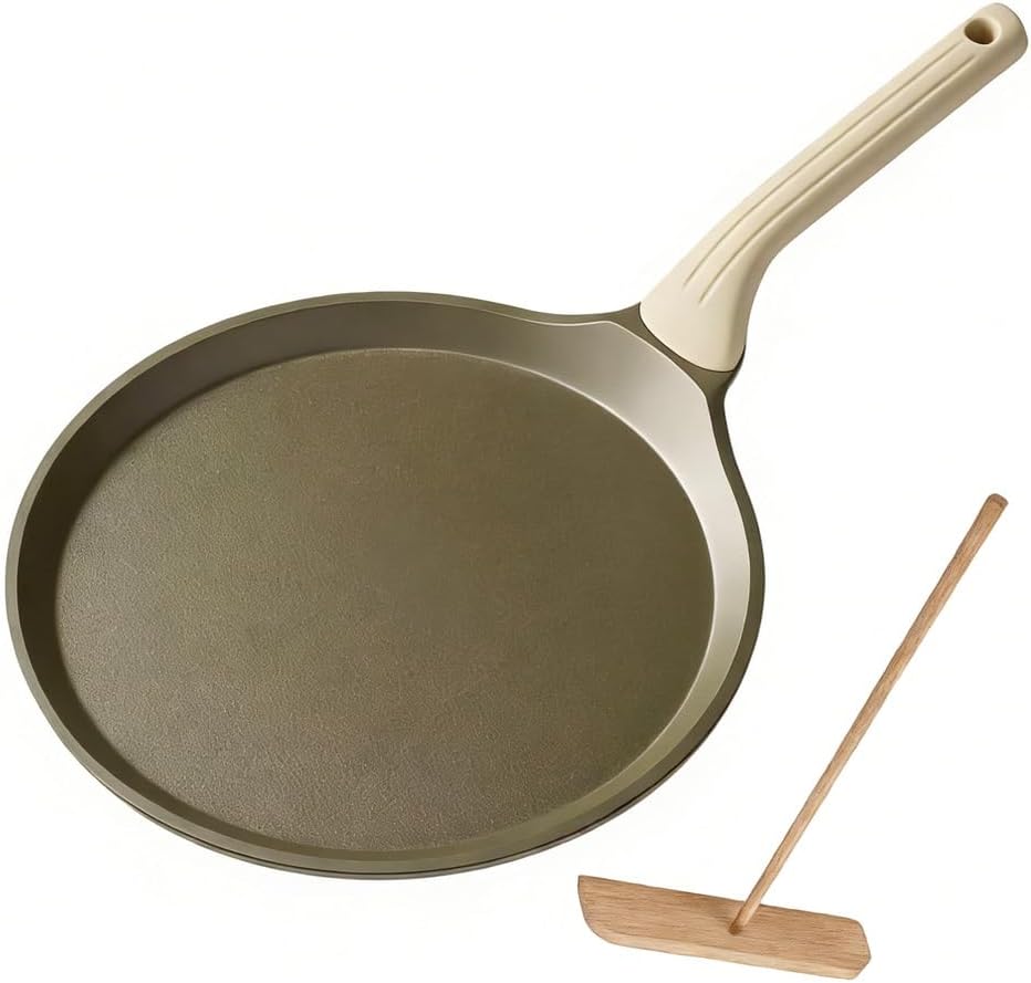 Non-Stick 9in Crepe Pan, Titanium Frying Pans with Spreader Roti Tawa Comal para Tortillas Pancake Griddle Pan Crepes Maker Crepe Pan Nonstick with All Stovetops PTFE & Pfoa Free