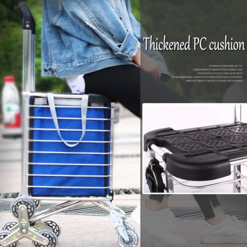 Trolleys, Carrito de Compras Ligero de Aleación de Aluminio de 4 Ruedas Grandes Plegable con Asiento y Portavasos para Escaleras miniatura 7