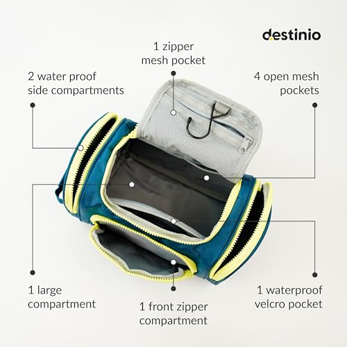 Destinio Toiletry Bag for Men and Women - Waterproof Pockets, Mesh Pockets, Hanging Hook - Shaving Kit Bag, Travel Pouch and Toiletry Kit Cosmetics, Gadget, Make up, Accessories (Dark Blue) 4 51KVTzzzDuL