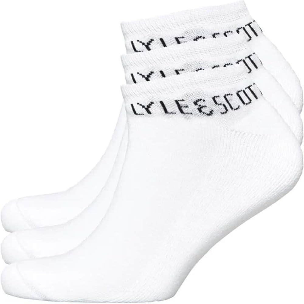 Lyle & Scott Men's White Ankle Sports Socks Chester 3 Pairs Multipack Uk 7-11 (Uk, Alpha, One Size, Regular, Regular, Bright )