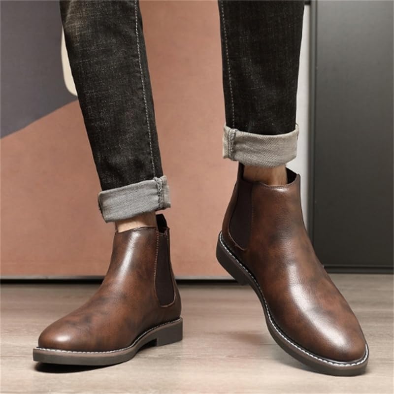 Men's Low-top Leather Boots Retro Oxford Shoes Pointed Toe Low Heel Non-slip wear-resistant Comfortable Breathable Youth Rubber Shoes for Men