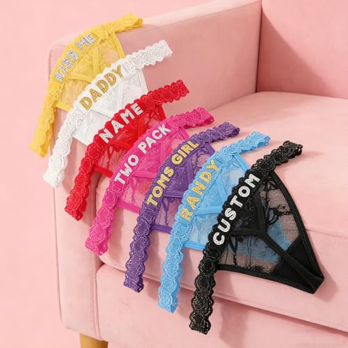 Image of Personalized Rhinestone Letter Thong for Women, Custom Name G-String Panties Gifts for Her