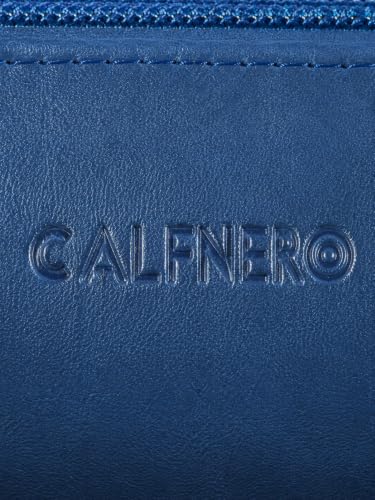 Image of Calfnero Genuine Leather Pen-Case for Men & Women | Premium Leather Pencil-Pouch with Zipper (Navy) | Cylindrical Pen-Holder Organizer for Pen, Pencils & Stationery | Unisex Pen-Sleeve