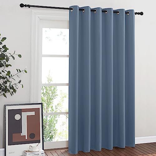 NICETOWN Blackout Stone Blue Curtain for Sliding Door, Grommet Room Divider French Door Curtain Wide Window Treatment Sound Reducing Thermal Drapes for Bedroom/Living Room (1 Panel, W80 x L95)