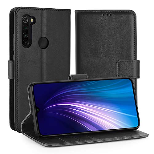 Simpeak Funda Compatible con Redmi Note 8 Funda Cuero, Funda Libro Compatible con Redmi Note 8 Soporte Plegable/Ranuras Tarjetas y Billetes/Acceso a Botones/Cierre Magic-Negro