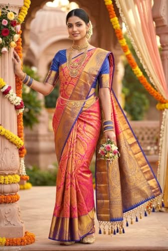 Image of VFCollections Women's Kanchipuram Silk Pure Pattu Sarees With Blouse