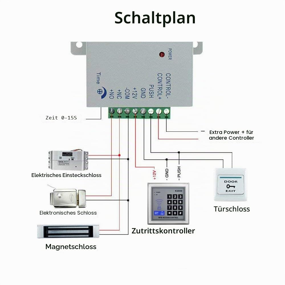 YAVIS Kompletter Satz RFID Tür Zugangskontrollsystem Kit elektrische Bolzen Verriegelung + 110-240V AC 12V DC 3A 36W Netzteil + Nähe Tür Eingang Numerisch Pfad 10 Tasten EXIT Schlüsselanhänger