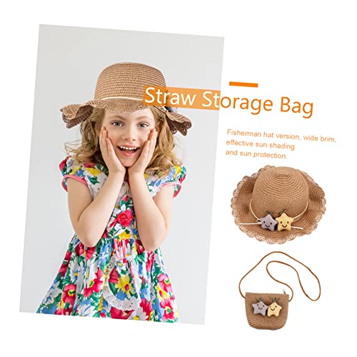 BESPORTBLE Summer Breathable Straw Sun Hat with Wide Brim and Adorable Straw Shoulder Bag for Childrens Beach Sun Protection in Khaki Lightweight and Comfortable4