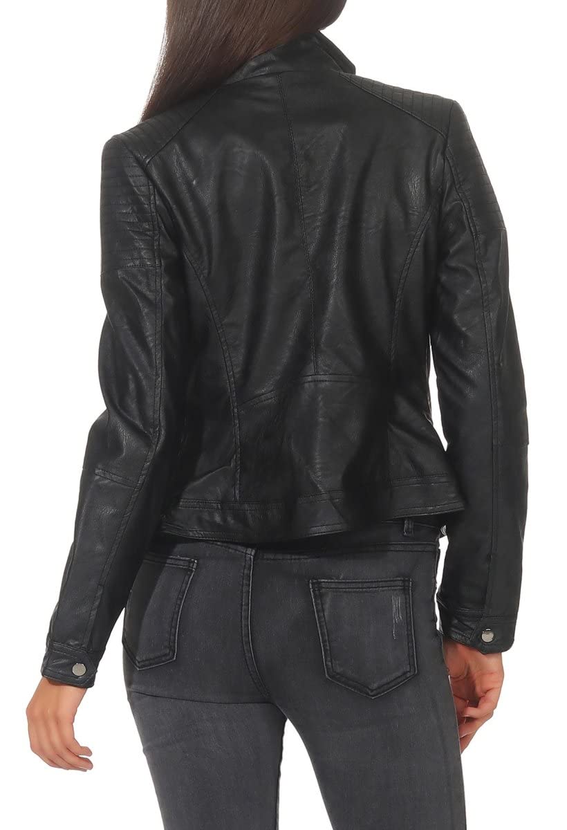 Malito Damen Jacke - figurbetonte Kunstleder Jacke mit Zipper - lässige Bikerjacke - kurze Freizeitjacke mit Reißverschluß 5179