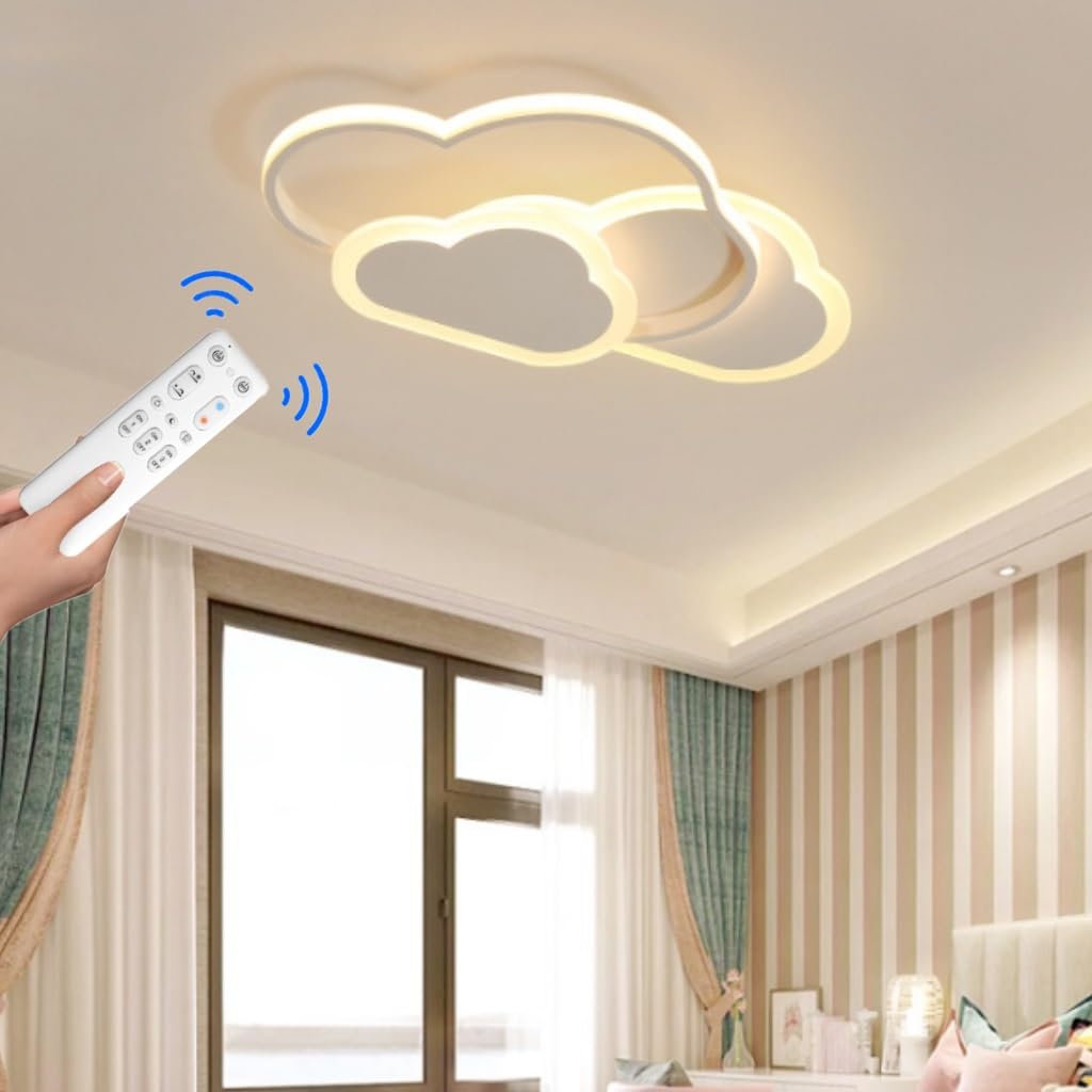 BININBOX Plafonnier LED Créatif En Forme De Nuage En Acrylique Pour Chambre D'enfant 110 V 36 W/48 W Pour Chambre De Bébé Fille Salon Moderne (60 X 33 Cm), Bordure Rose