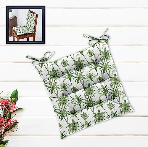 Image of Cotton Shell with Mixed Fiber Filled Printed Chair Cushion - Green Coco Tree (Pack of 1)
