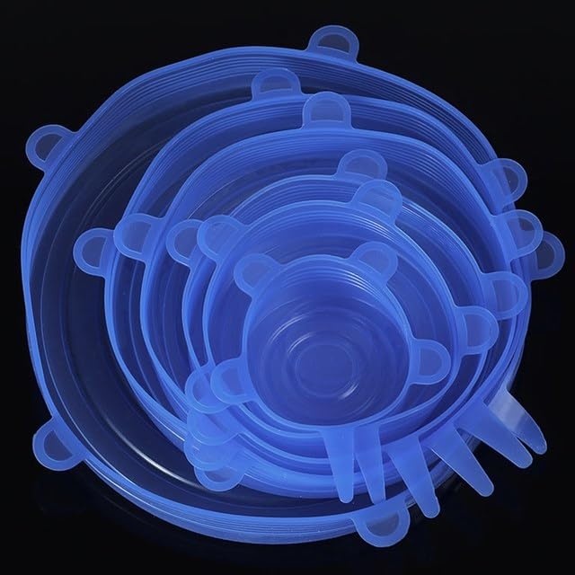 Dehnbare Silikondeckel, 6 Stück Silikon Stretch Deckel Stretch Lid Silikon Abdeckung in Verschiedenen Größen, Wiederverwendbar & Erweiterbar - für Schüsseln, Becher, Dosen, Obst (blau)